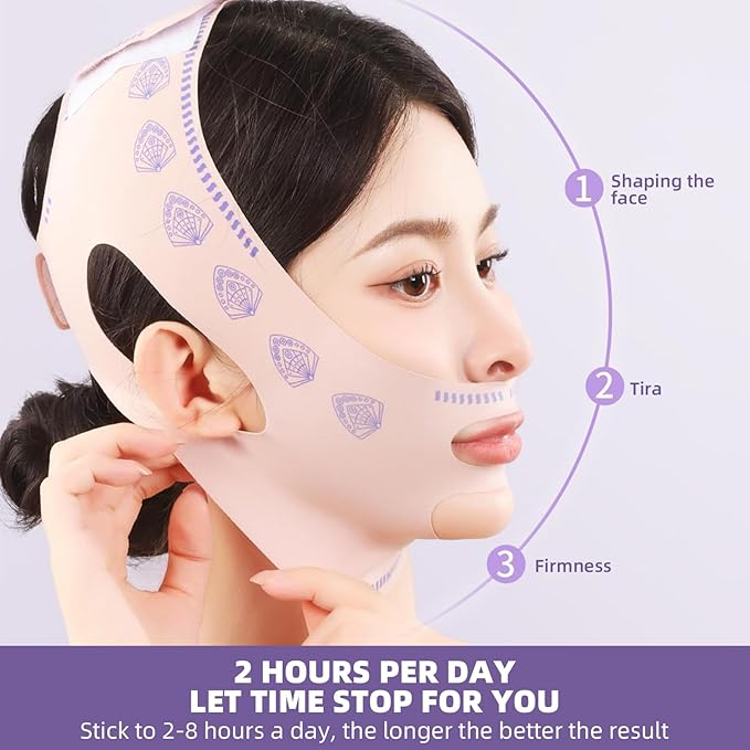 V-Line Face Lifting Tape - Reusable Beauty Face and Chin Lift Mask for Men and Women, Soft High-Elastic Fit, Depuffing and Skin Tightening, Double Chin Strap, Sagging Skin Relief