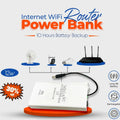 Internet WiFi Router Power Bank with features and specifications on a white background